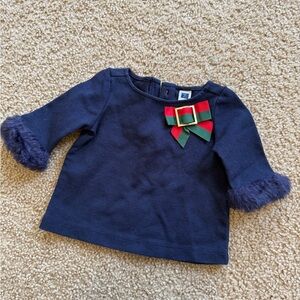 Janie and Jack Navy Top with Festive Bow